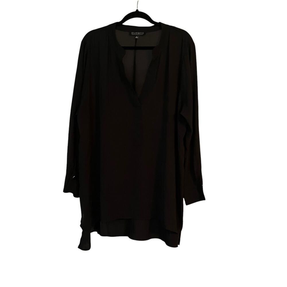 Eloquii Black Blouse Top Plus Sz 20 Long Line Gold Accent Buttons Career Casual